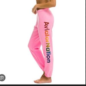 Aviator Nation Pink Joggers with Multicolor Logo